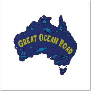 AUSSIE MAP GREAT OCEAN ROAD Posters and Art